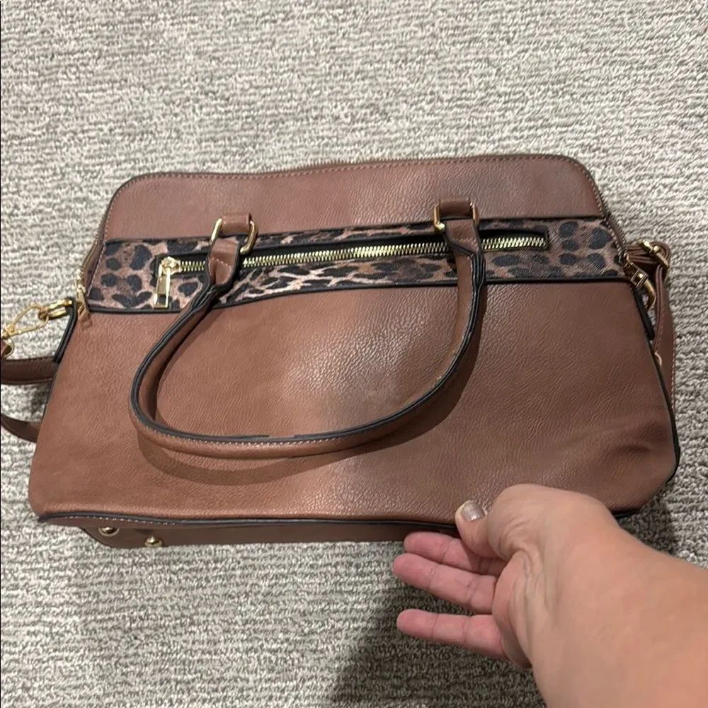 Brown Leopard Accent Handbag